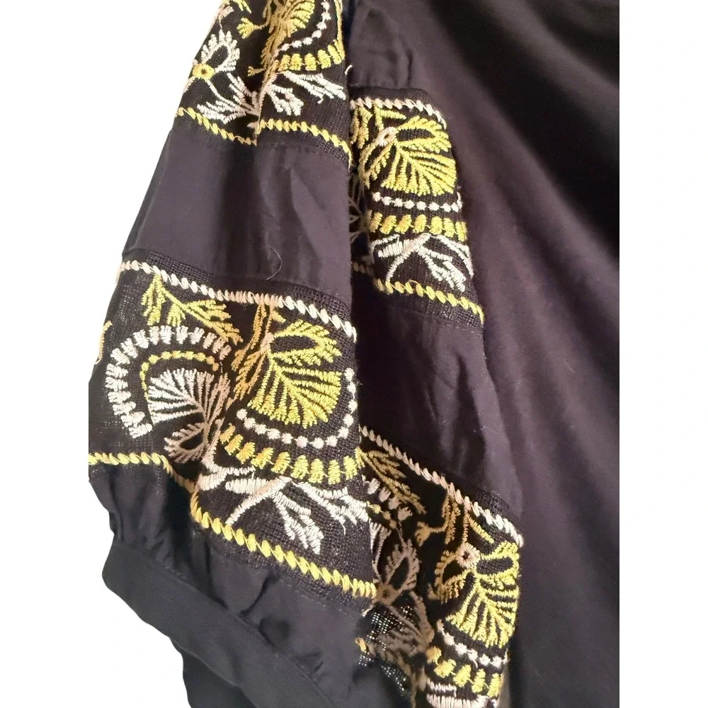 Boho Festival Free People Black Embroidered Puff Sleeve Off Shoulder Top‎ Med